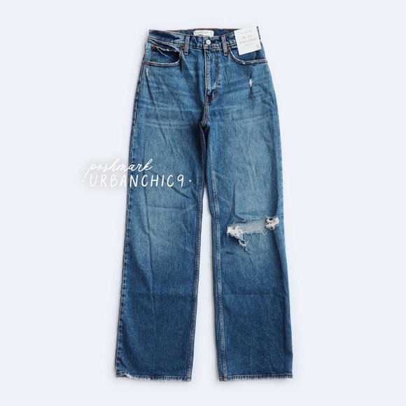 NWT ABERCROMBIE 90s Relaxed Jean Ripped Knee Medium Blue size 26 - Picture 6 of 15